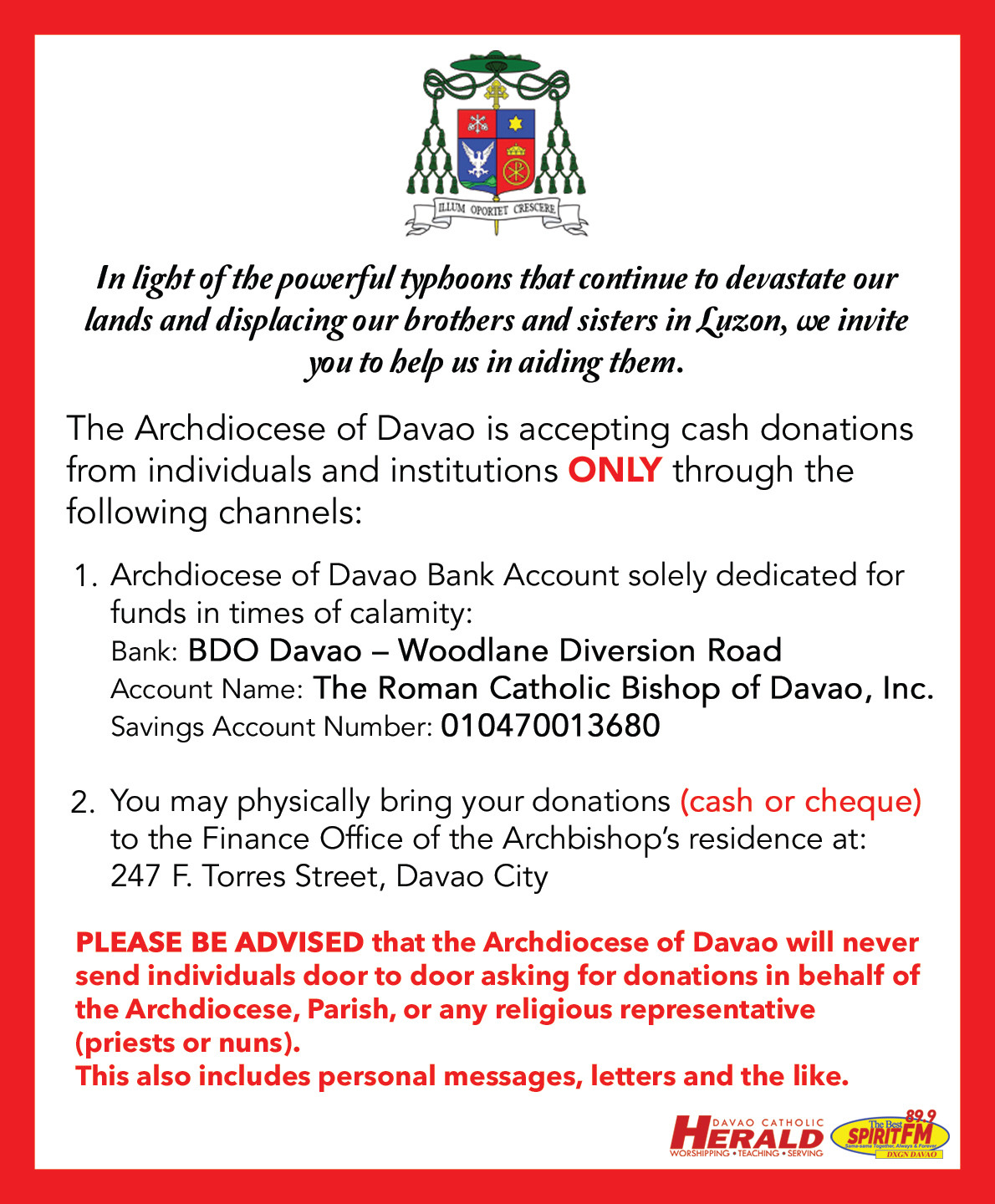 Archdiocese of Davao Typhoons Rolly & Ulysses Donation