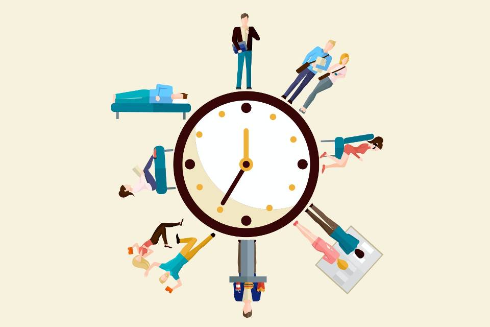 routine illustration time clock work stock