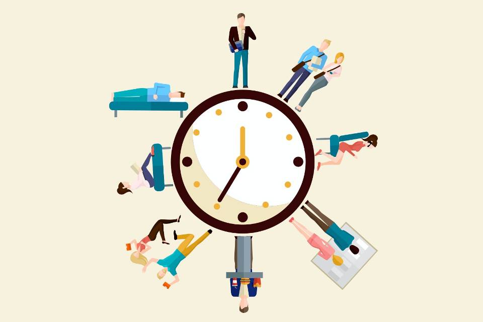 routine illustration time clock work stock