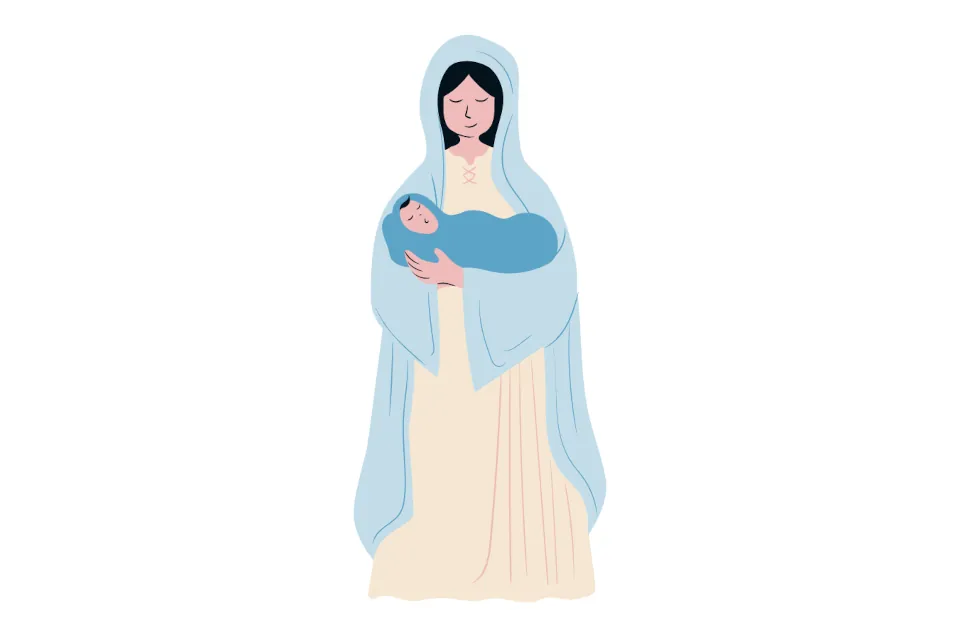 Blessed Mary with baby Jesus stock illustration