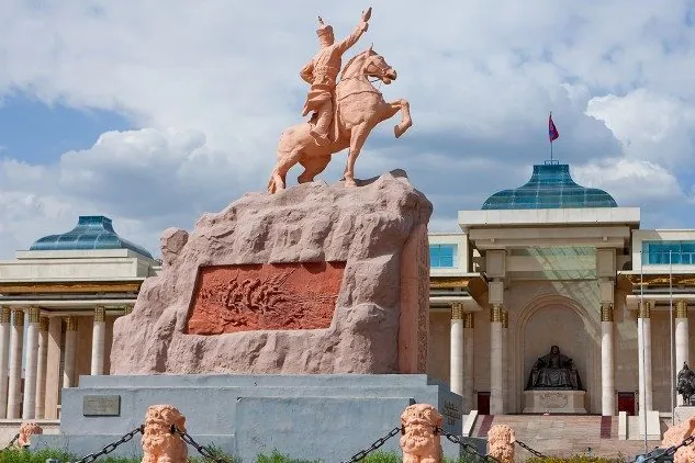 The Sukhbaatar Statue in Ulaanbaatar
