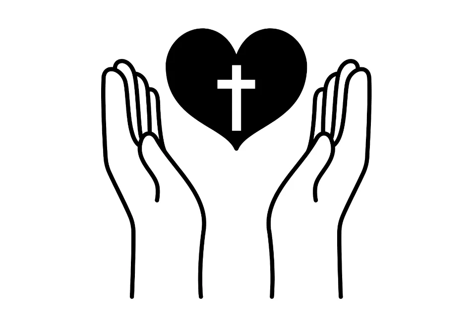 editorial hands heart and cross