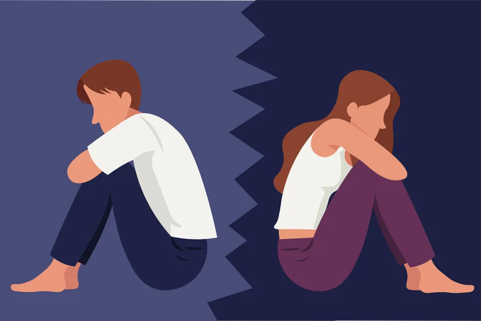 stock illustration of a man and woman breakup heartbreak