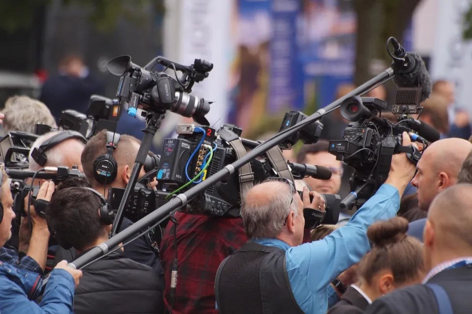 stock photo of reporters, cameramen, journalists