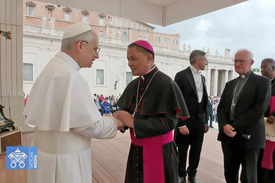 Pope Leo XIV greets Archbishop Gilbert Garcera of Lipa