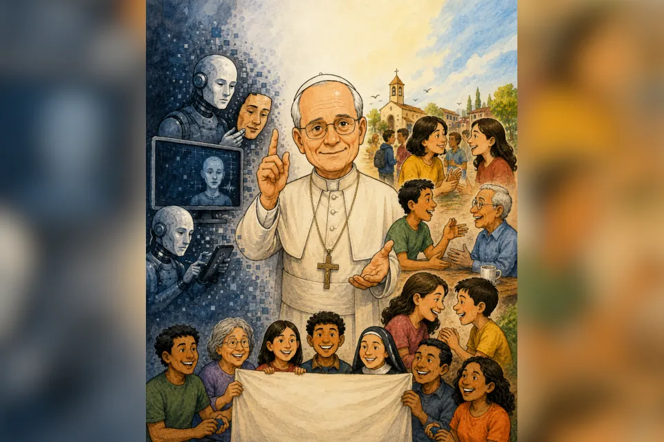 editorial Pope Leo XIV with people AI image